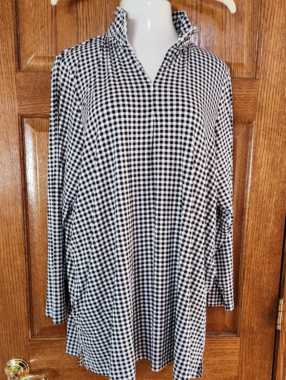Lands' End Black & White Gingham Zip V-Neck Tunic 2x 20w-22w